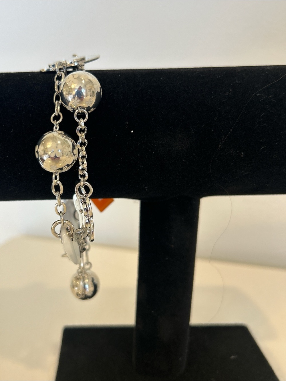 Women's Silver-Tone Multi-Charm Dangle Bracelet - Polished Ball Charms